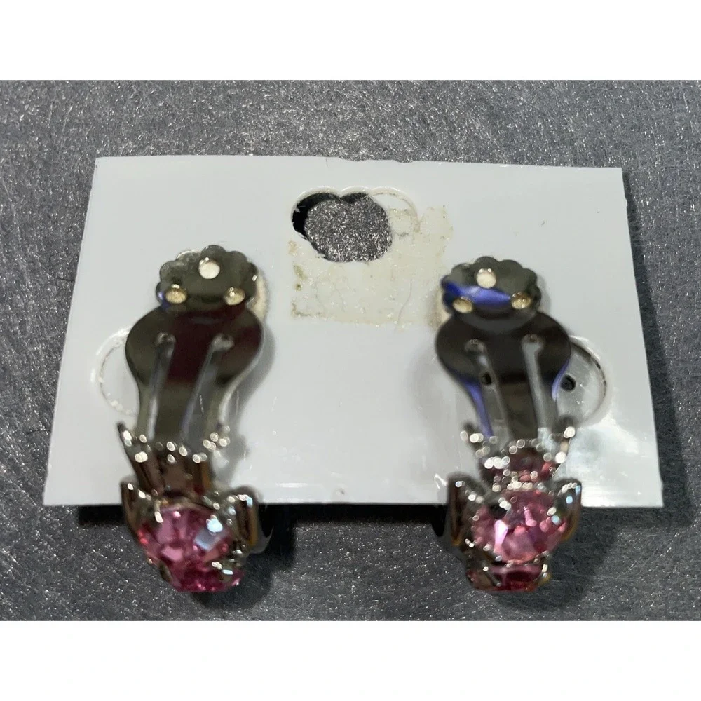 1990s Silver Colored Pink Stone Premier Designs Clip-On Earrings Fashion Jewelry